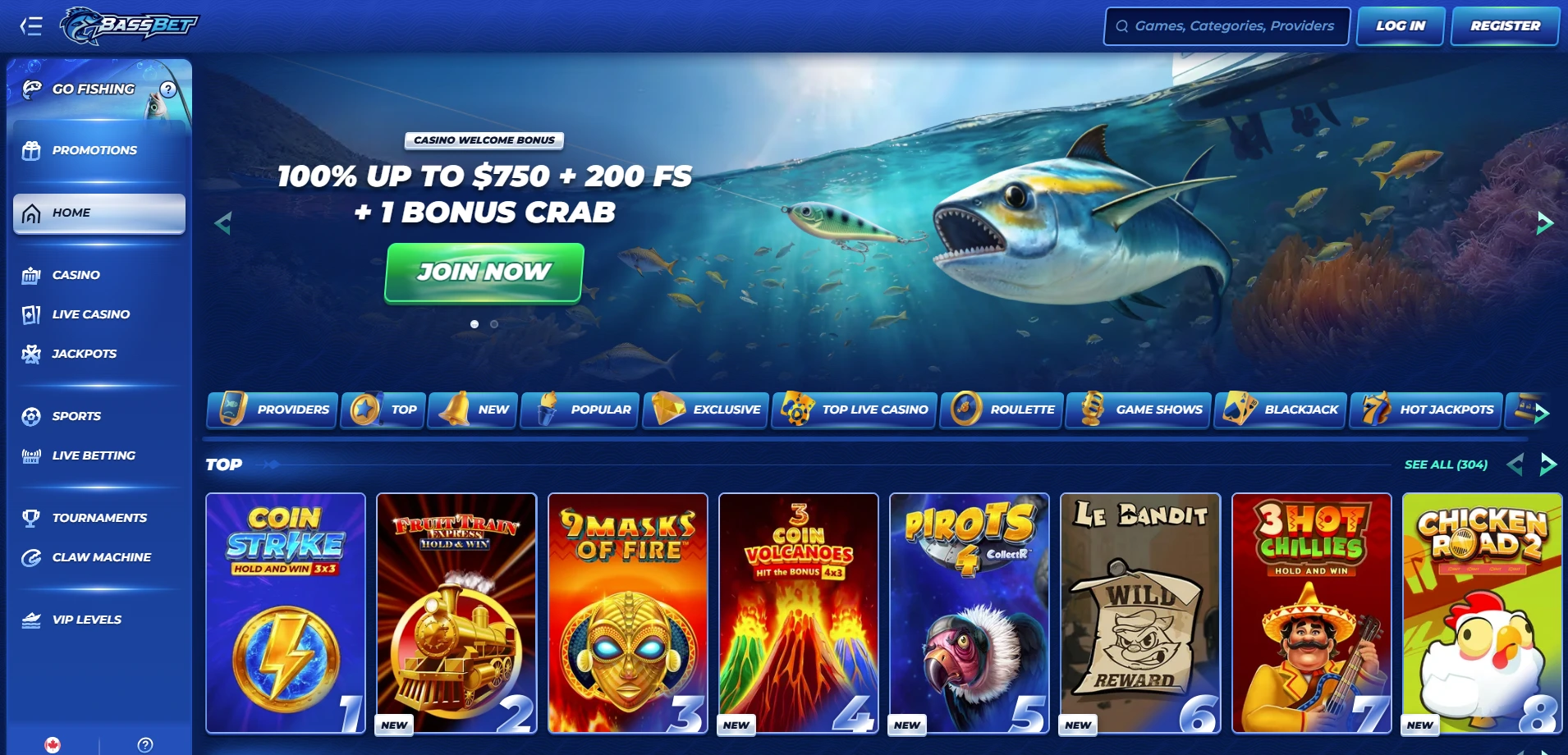 BassBet Canada premium gaming environment with casino games and sports betting